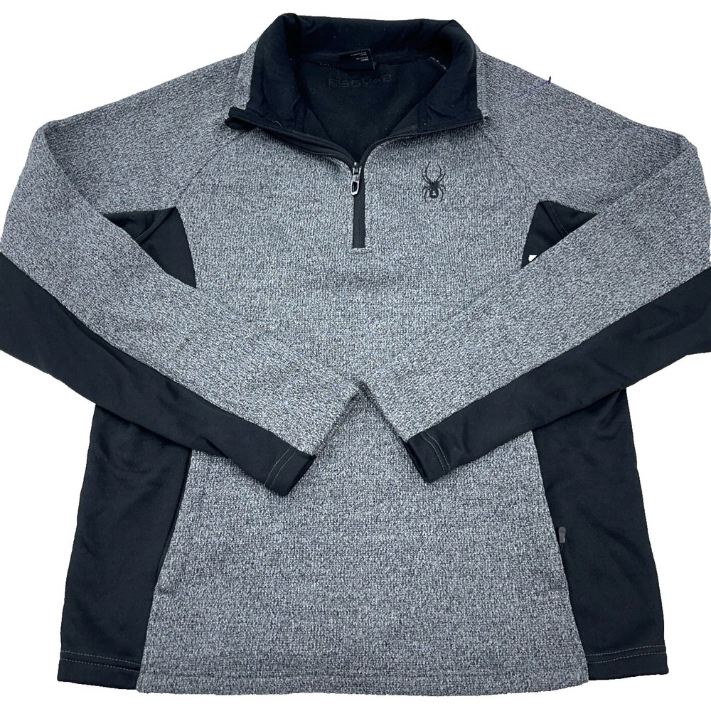 Spyder Jacket Men Medium Gray Black Pulover Thermal Waffle Knit Sweater A08